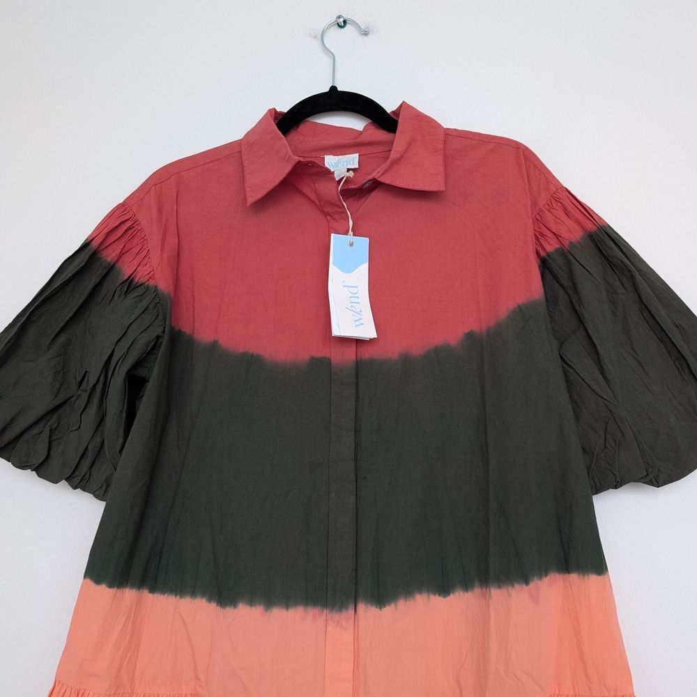 NWT Wknd Wyfr Frock-It Ombre Colorblock Collared Puff Short Sleeve Dress Sz M - Picture 5 of 15